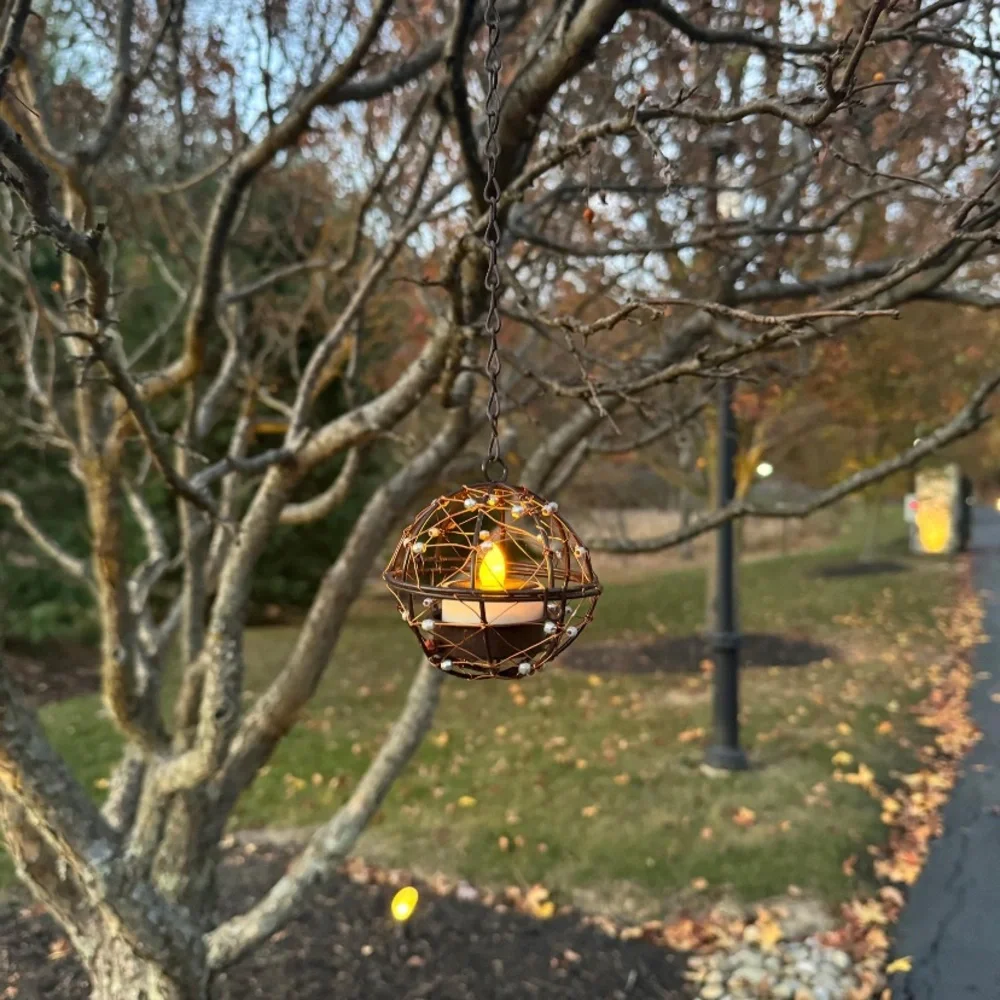 Copper Hanging Lantern with LED Candle